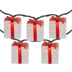 Northlight 10-Count White And Red Christmas Present Light Set-7.5 Ft. Green Wire