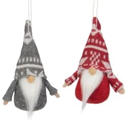 Northlight Set Of 2 Gray And Red Santa Gnomes Hanging Christmas Ornaments 4 In.