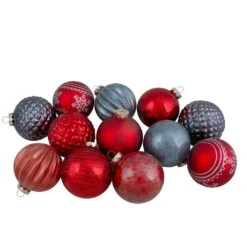 Northlight Red And Blue Finial And Glass Ball Christmas Ornaments (Set Of 12)