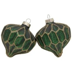 Northlight 4ct Green With Gold Glitter Onion And Finial Glass Christmas Ornaments 4.75 In. -Northlight Shop northlight christmas ornament sets 34865033 1f 1000