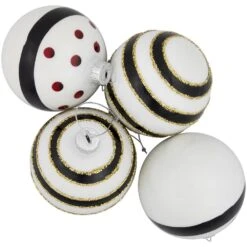 Northlight 3 In. (80 Mm) Shiny White And Black Striped Christmas Glass Ball Ornaments (Set Of 4) -Northlight Shop northlight christmas ornament sets 35694705 fa 1000
