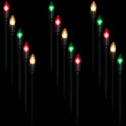 Northlight Set Of 15 Red Clear And Green C9 Candle Christmas Pathway Lights Decorations-14 Ft Green Wire -Northlight Shop northlight christmas pathway lights 32913372 4f 1000