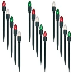 Northlight Set Of 15 Red Clear And Green C9 Candle Christmas Pathway Lights Decorations-14 Ft Green Wire
