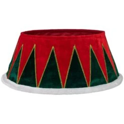 Northlight 25 In. Red And Green Fabric Drum With White Trim Christmas Tree Collar