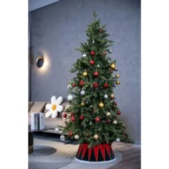 Northlight 25 In. Red And Green Fabric Drum With White Trim Christmas Tree Collar -Northlight Shop northlight christmas tree collars 35688222 fa 1000
