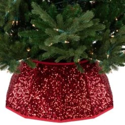 Northlight 26 In. Red Fabric Sequins Hexagonal Christmas Tree Collar -Northlight Shop northlight christmas tree collars 35688232 fa 1000