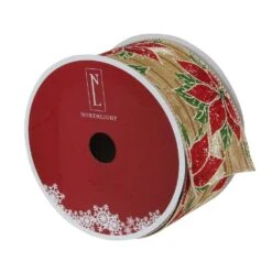 Northlight 2.5 In. X 16 Yds. Red And Green Poinsettia Wood Planks Christmas Wired Ribbon -Northlight Shop northlight christmas tree ribbon 33531368 4f 1000
