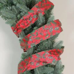 Northlight 2.5 In. X 16 Yds. Sparkly Red And Green Holly Wired Craft Ribbon -Northlight Shop northlight christmas tree ribbon 33531369 31 1000
