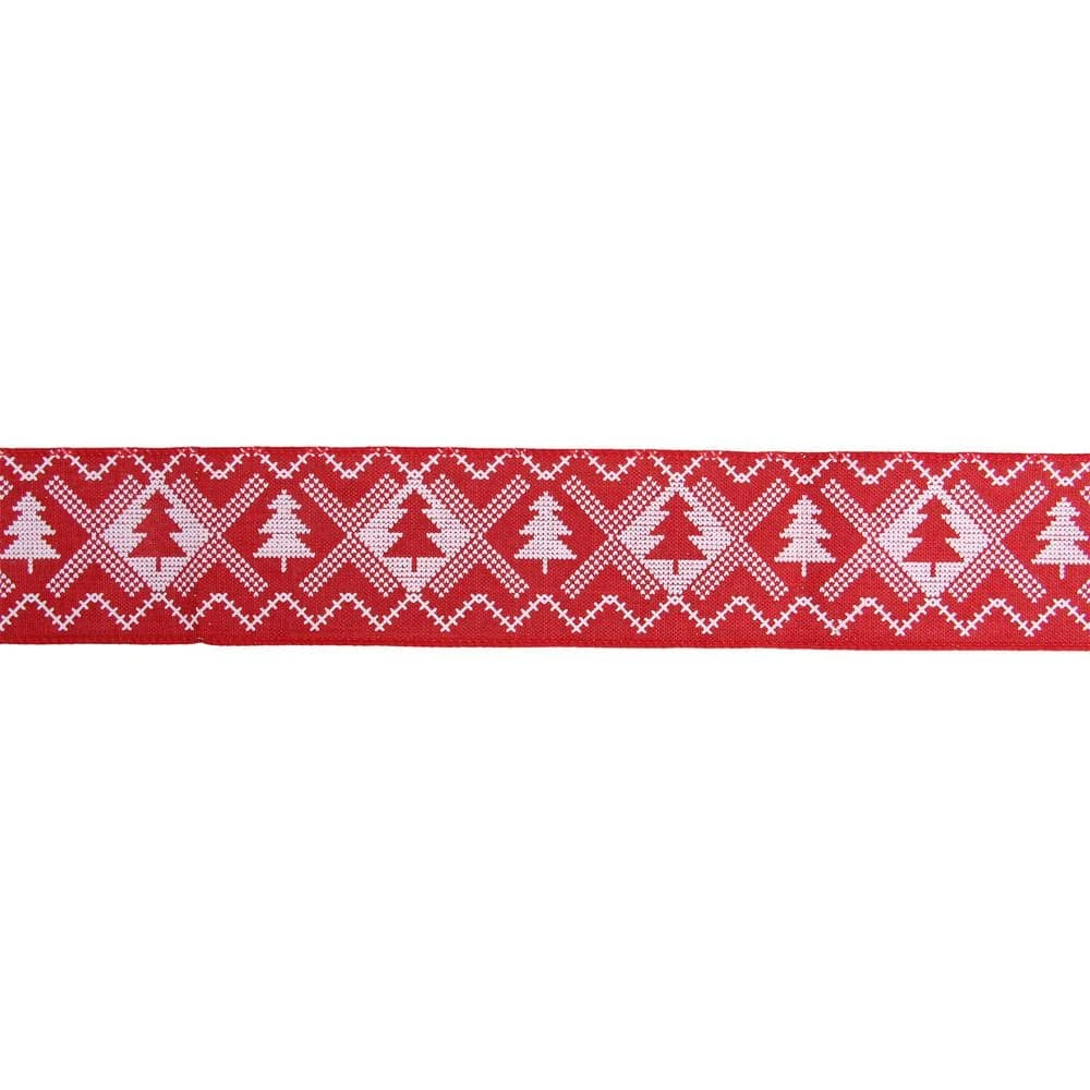 Northlight 2.5 In. X 16 Yds. Red And White Nordic Tree Wired Craft Ribbon 1 Northlight 2.5 In. X 16 Yds. Red And White Nordic Tree Wired Craft Ribbon