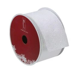 Northlight 2.5 In. X 16 Yds. White And Iridescent Glitter Wired Craft Ribbon -Northlight Shop northlight christmas tree ribbon 33531398 4f 1000