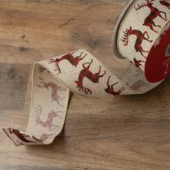 Northlight 2.5 In. X 16 Yds. Buffalo Plaid Deer And Sparkle Burlap Style Wired Craft Ribbon -Northlight Shop northlight christmas tree ribbon 33531401 31 1000