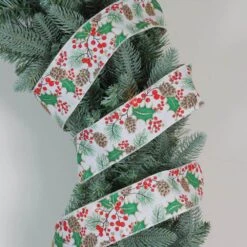 Northlight 2.5 In. X 16 Yds. Glitter Holly Berries And Pinecones Cream Wired Ribbon 5 Northlight 2.5 In. X 16 Yds. Glitter Holly Berries And Pinecones Cream Wired Ribbon -Northlight Shop northlight christmas tree ribbon 33531408 31 1000