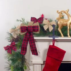 Northlight 5.5 In. Buffalo Plaid And Burlap 2 Loop Christmas Bow Decorations (6-Pack) -Northlight Shop northlight christmas tree ribbon 34676932 31 1000
