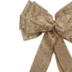 Northlight 48in. X 10in. Burlap And Gold Scroll 16 Loop Christmas Bow Decoration -Northlight Shop northlight christmas tree ribbon 34676938 4f 1000