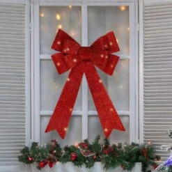 Northlight 16 In. W LED Lighted Red Tinsel Christmas Bow Decoration -Northlight Shop northlight christmas tree ribbon 34902105 31 1000
