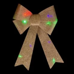 Northlight 11 In. W LED Lighted Brown Burlap Christmas Bow Decoration With Color Changing Lights -Northlight Shop northlight christmas tree ribbon 34902106 4f 1000