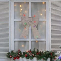 Northlight 11 In. W LED Lighted Silver Burlap Christmas Bow Decoration With Color Changing Lights -Northlight Shop northlight christmas tree ribbon 34902107 31 1000