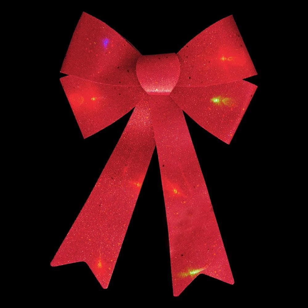 Northlight 11 In. W LED Lighted Red Burlap Christmas Bow Decoration With Color Changing Lights 2 Northlight 11 In. W LED Lighted Red Burlap Christmas Bow Decoration With Color Changing Lights - Image 2