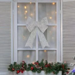 Northlight 12 In. W Silver Tinsel 4-Loop Christmas Bow Decoration -Northlight Shop northlight christmas tree ribbon 34902113 31 1000