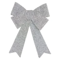 Northlight 12 In. W Silver Tinsel 4-Loop Christmas Bow Decoration