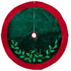 Northlight 48 In. Dark Green And Burgundy Holly Berry Velveteen Christmas Tree Skirt