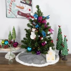 Northlight 20 In. Silver Glittered Mini Christmas Tree Skirt With Faux Fur Trim 11 Northlight 20 In. Silver Glittered Mini Christmas Tree Skirt With Faux Fur Trim -Northlight Shop northlight christmas tree skirts 33530802 31 1000