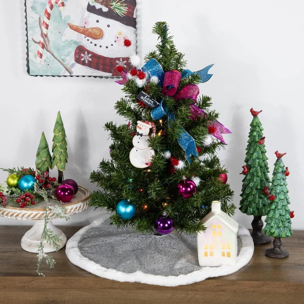 Northlight 20 In. Silver Glittered Mini Christmas Tree Skirt With Faux Fur Trim 6 Northlight 20 In. Silver Glittered Mini Christmas Tree Skirt With Faux Fur Trim - Image 6