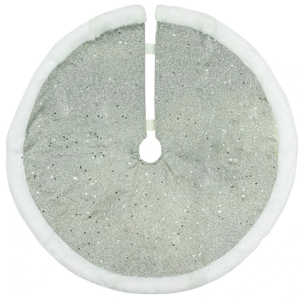 Northlight 20 In. Silver Glittered Mini Christmas Tree Skirt With Faux Fur Trim 1 Northlight 20 In. Silver Glittered Mini Christmas Tree Skirt With Faux Fur Trim