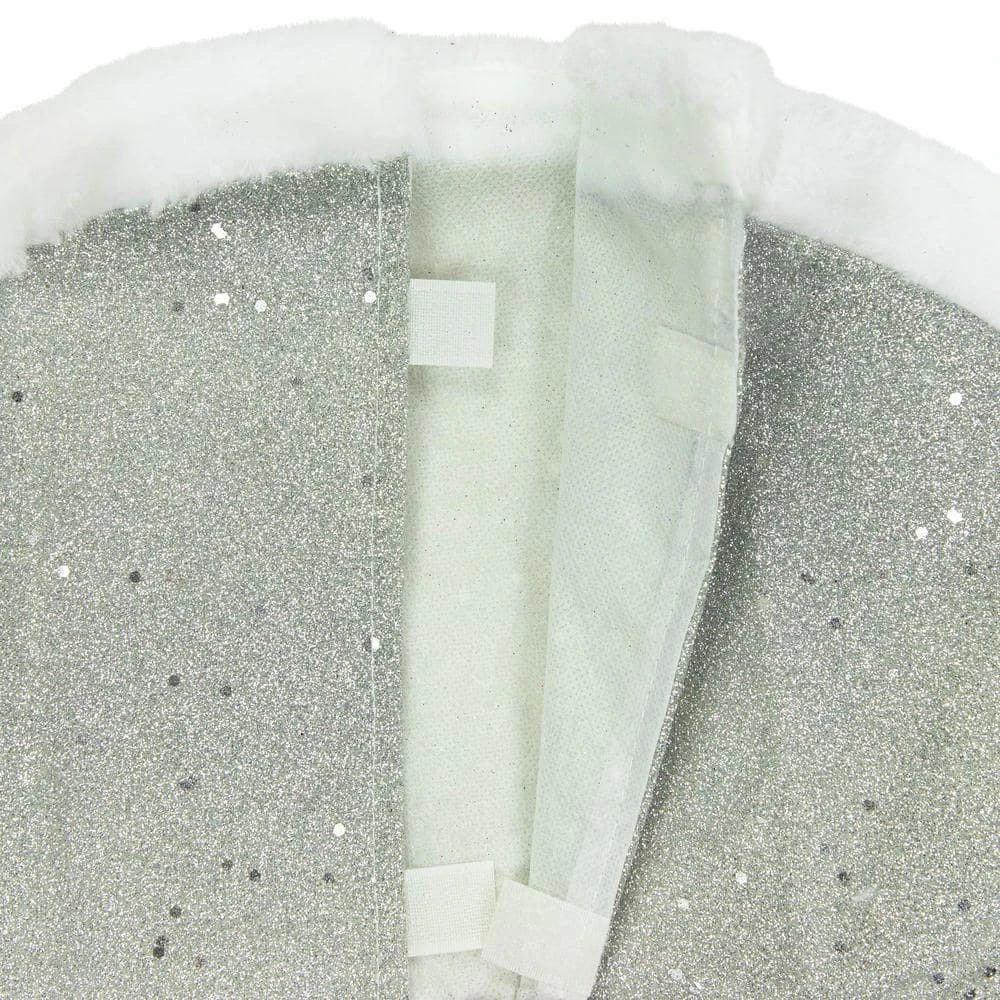 Northlight 20 In. Silver Glittered Mini Christmas Tree Skirt With Faux Fur Trim 2 Northlight 20 In. Silver Glittered Mini Christmas Tree Skirt With Faux Fur Trim - Image 2