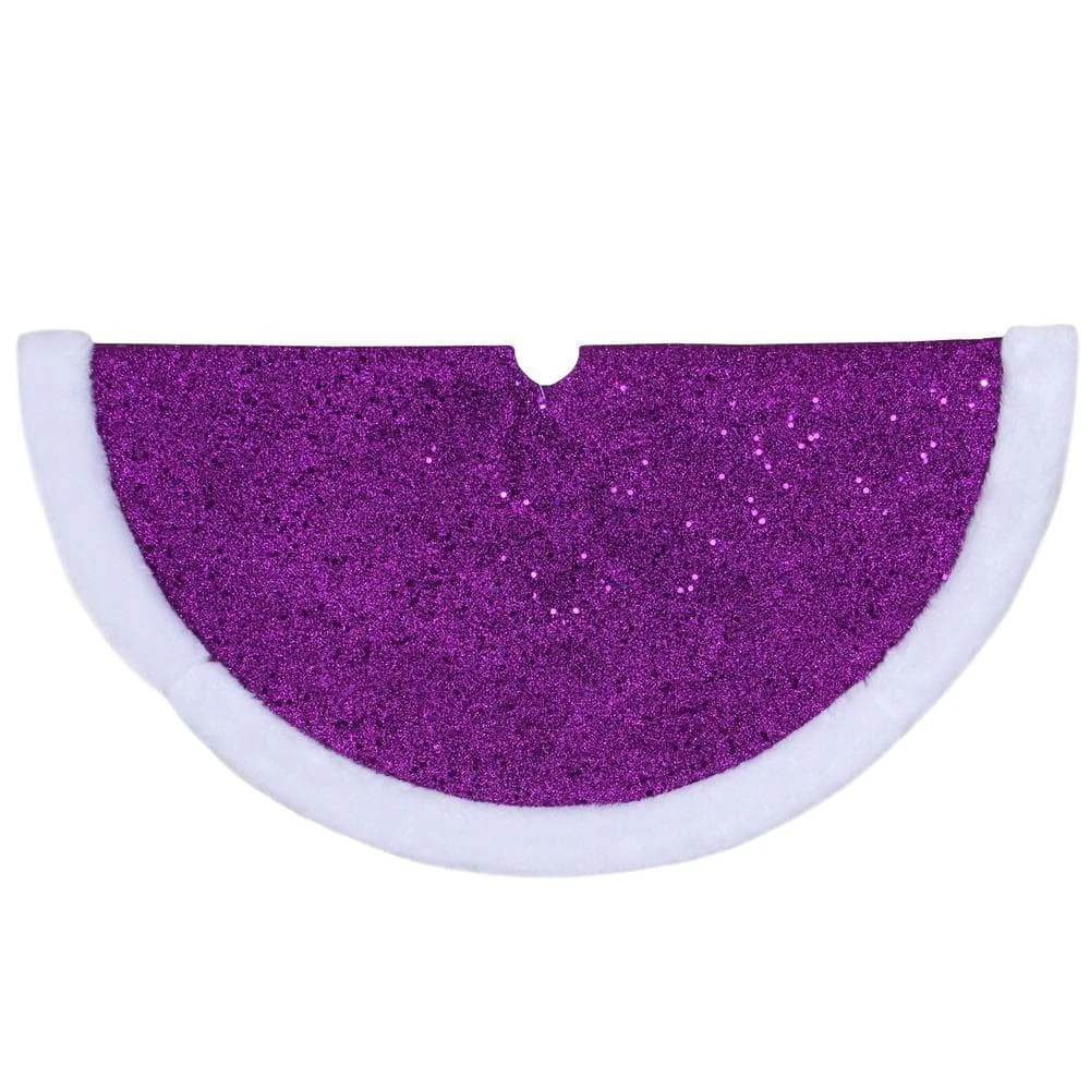 Northlight 20 In. Purple Glittered Mini Christmas Tree Skirt With Faux Fur Trim 1 Northlight 20 In. Purple Glittered Mini Christmas Tree Skirt With Faux Fur Trim