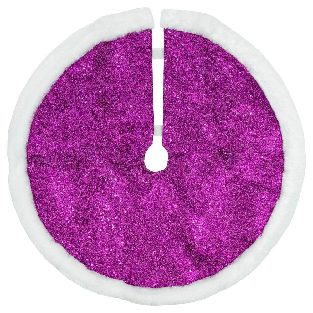 Northlight 20 In. Purple Glittered Mini Christmas Tree Skirt With Faux Fur Trim 2 Northlight 20 In. Purple Glittered Mini Christmas Tree Skirt With Faux Fur Trim - Image 2