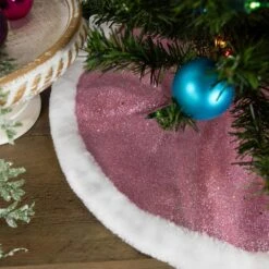 Northlight 20 In. Pink Glittered Mini Christmas Tree Skirt With Faux Fur Trim -Northlight Shop northlight christmas tree skirts 33530806 1f 1000