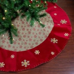 Northlight 60 In. Burlap Glittered Snowflake Rustic Christmas Tree Skirt With Red Velvet Trim -Northlight Shop northlight christmas tree skirts 33530813 31 1000