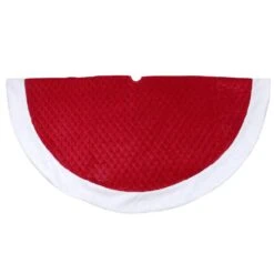 Northlight 72 In. Red And White Quilted Christmas Tree Skirt With Faux Fur Trim