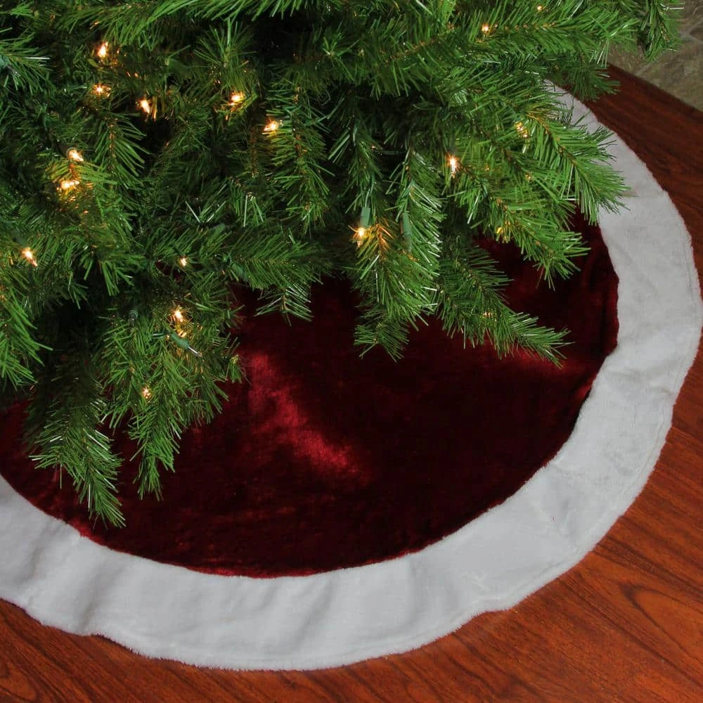 Northlight 48 In. White And Burgundy Plush Christmas Tree Skirt 3 Northlight 48 In. White And Burgundy Plush Christmas Tree Skirt - Image 3