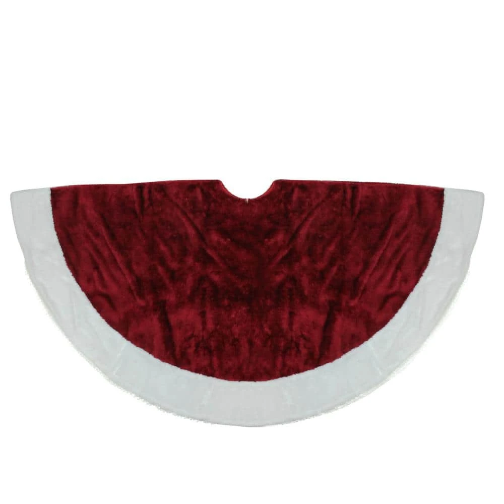 Northlight 48 In. White And Burgundy Plush Christmas Tree Skirt 1 Northlight 48 In. White And Burgundy Plush Christmas Tree Skirt