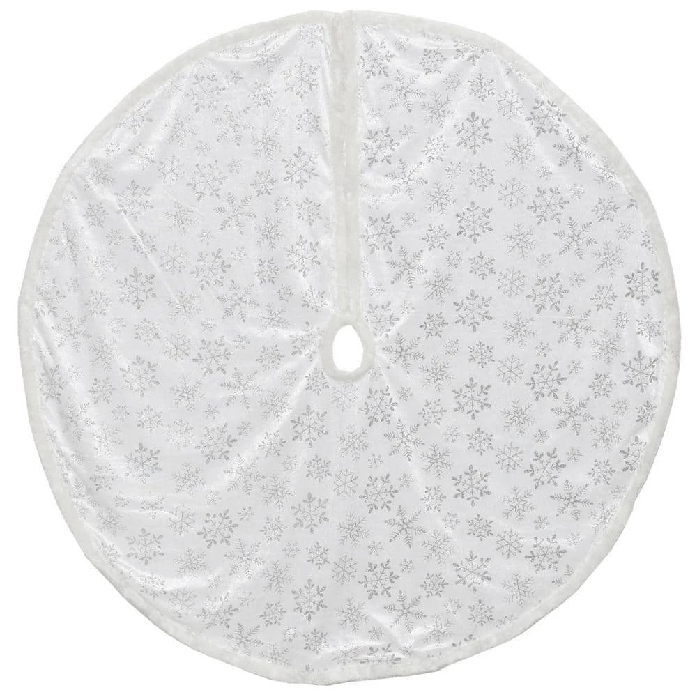 Northlight 48 In. Silver And White Snowflakes Christmas Tree Skirt 1 Northlight 48 In. Silver And White Snowflakes Christmas Tree Skirt