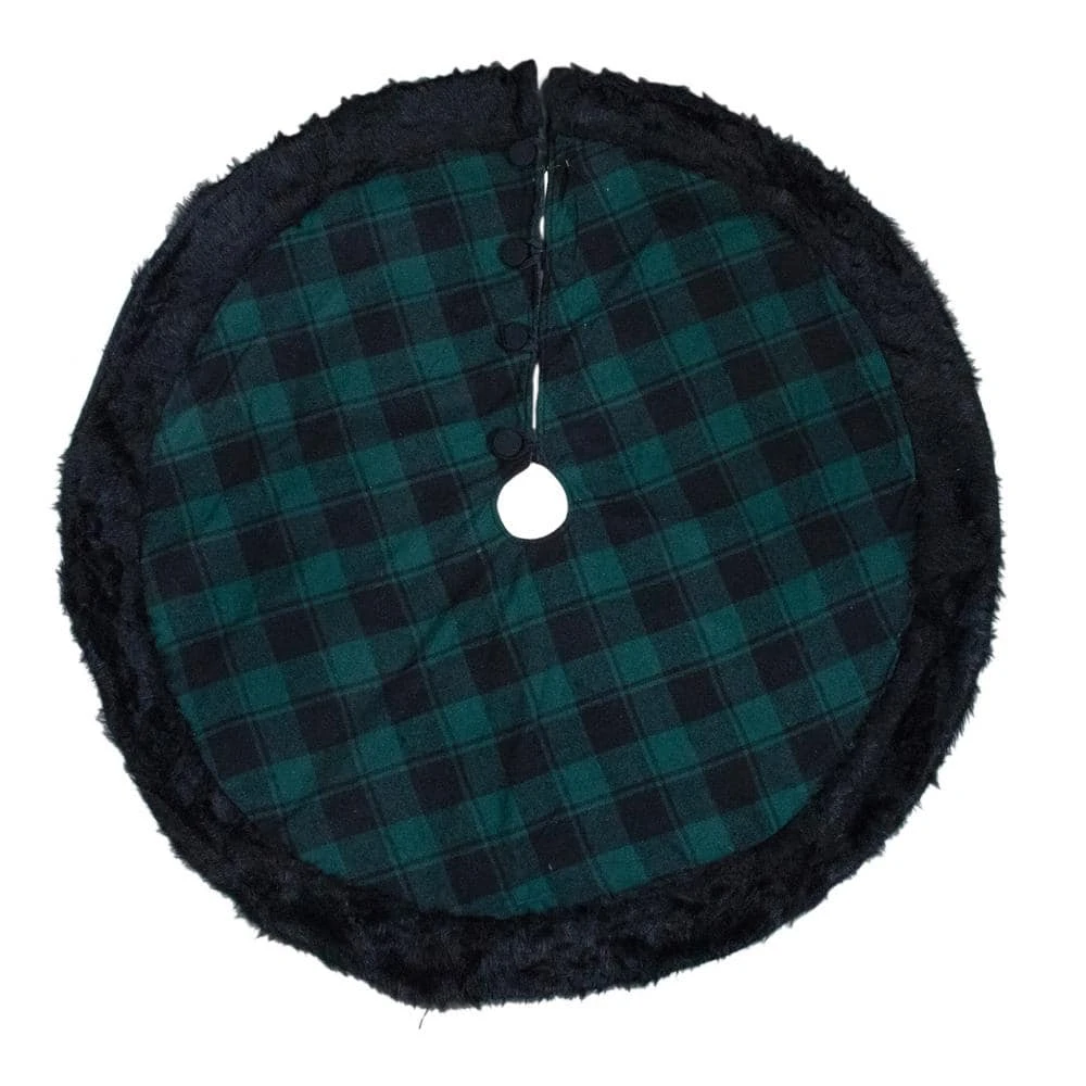 Northlight 48 In. Green And Black Plaid Christmas Tree Skirt With Faux Fur 1 Northlight 48 In. Green And Black Plaid Christmas Tree Skirt With Faux Fur