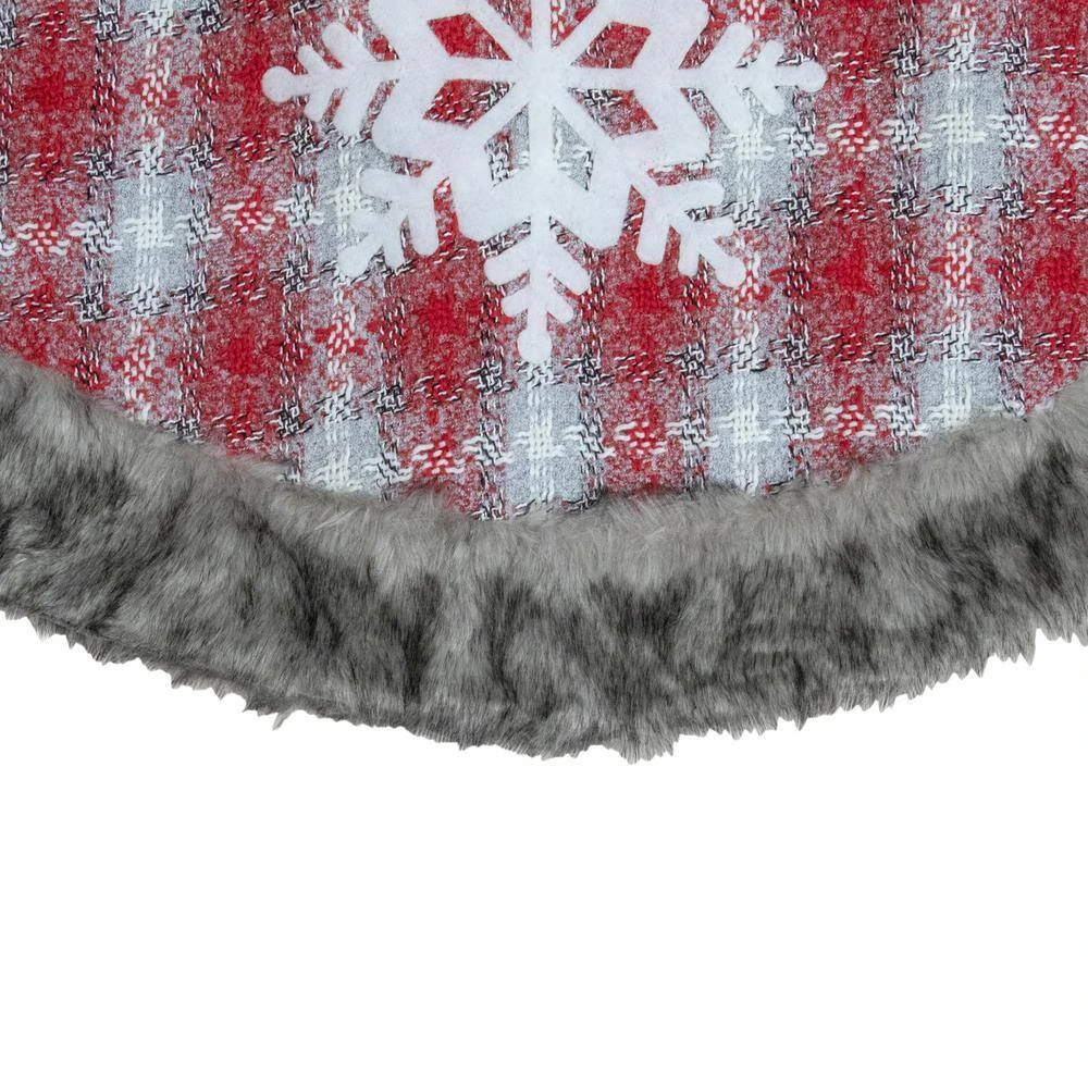Northlight 48 In. Red And White Plaid Christmas Tree Skirt With Snowflake 4 Northlight 48 In. Red And White Plaid Christmas Tree Skirt With Snowflake - Image 4