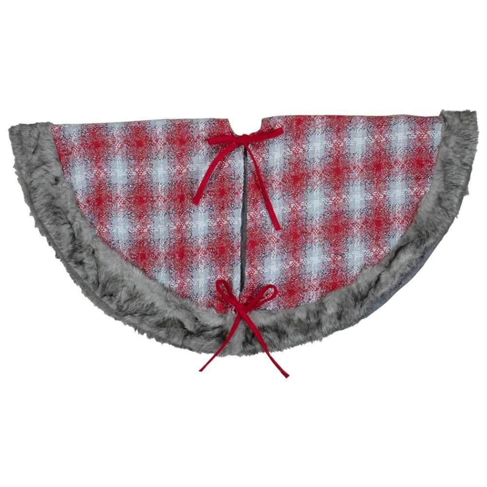 Northlight 48 In. Red And White Plaid Christmas Tree Skirt With Snowflake 3 Northlight 48 In. Red And White Plaid Christmas Tree Skirt With Snowflake - Image 3