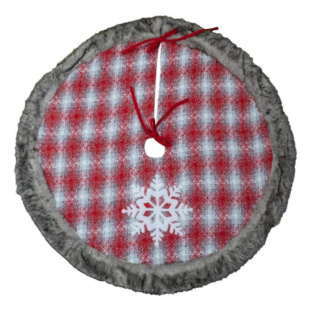Northlight 48 In. Red And White Plaid Christmas Tree Skirt With Snowflake 2 Northlight 48 In. Red And White Plaid Christmas Tree Skirt With Snowflake - Image 2