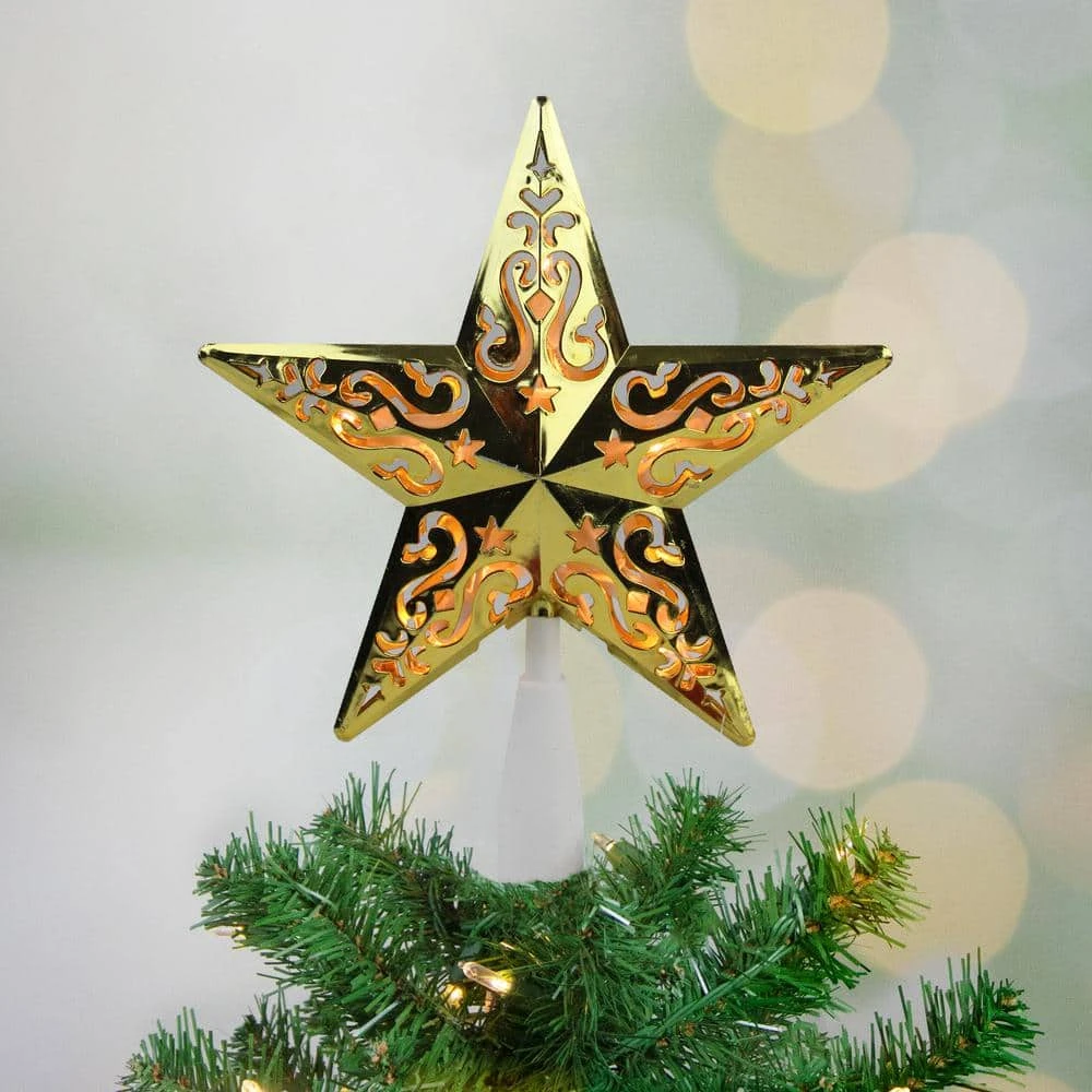 Northlight 8.5 In. Gold Star Cut-Out Design Christmas Tree Topper - Clear Lights 4 Northlight 8.5 In. Gold Star Cut-Out Design Christmas Tree Topper - Clear Lights - Image 4