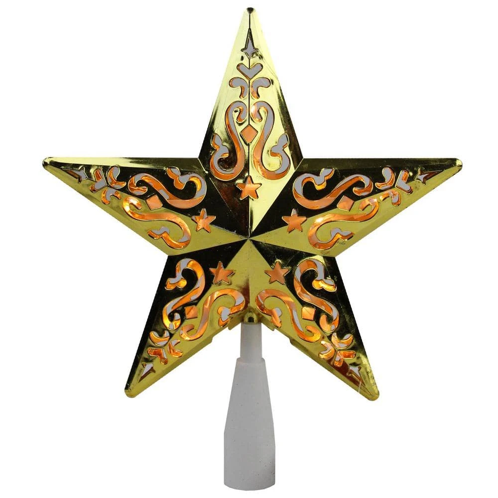 Northlight 8.5 In. Gold Star Cut-Out Design Christmas Tree Topper - Clear Lights 1 Northlight 8.5 In. Gold Star Cut-Out Design Christmas Tree Topper - Clear Lights