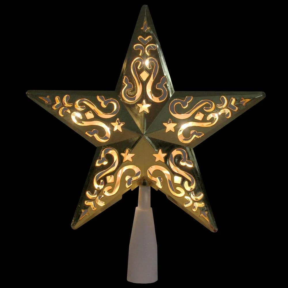 Northlight 8.5 In. Gold Star Cut-Out Design Christmas Tree Topper - Clear Lights 2 Northlight 8.5 In. Gold Star Cut-Out Design Christmas Tree Topper - Clear Lights - Image 2