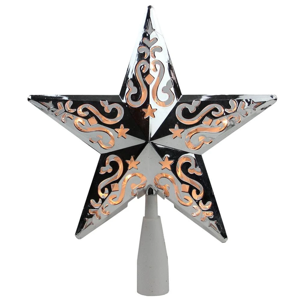 Northlight 8.5 In. Silver Star Cut-Out Design Christmas Tree Topper - Clear Lights 1 Northlight 8.5 In. Silver Star Cut-Out Design Christmas Tree Topper - Clear Lights