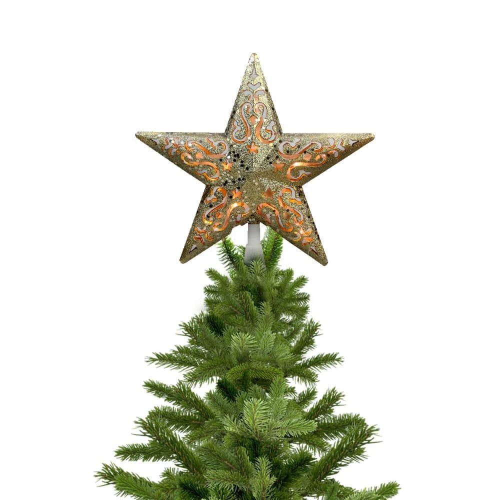 Northlight 8.5 In. Gold Glitter Star Cut-Out Design Christmas Tree Topper - Clear Lights 5 Northlight 8.5 In. Gold Glitter Star Cut-Out Design Christmas Tree Topper - Clear Lights - Image 5