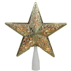 Northlight 8.5 In. Gold Glitter Star Cut-Out Design Christmas Tree Topper - Clear Lights