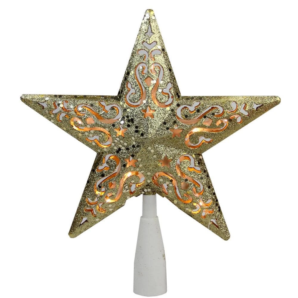 Northlight 8.5 In. Gold Glitter Star Cut-Out Design Christmas Tree Topper - Clear Lights 1 Northlight 8.5 In. Gold Glitter Star Cut-Out Design Christmas Tree Topper - Clear Lights