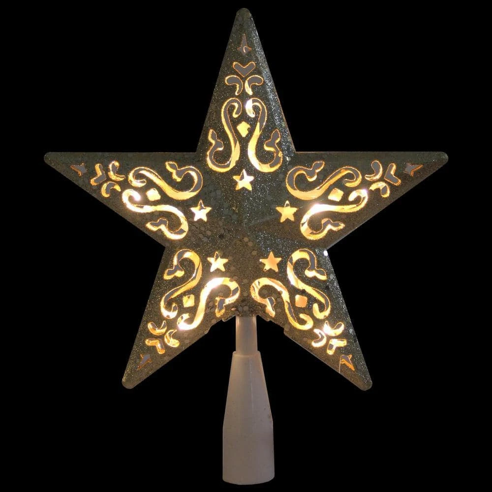 Northlight 8.5 In. Gold Glitter Star Cut-Out Design Christmas Tree Topper - Clear Lights 2 Northlight 8.5 In. Gold Glitter Star Cut-Out Design Christmas Tree Topper - Clear Lights - Image 2