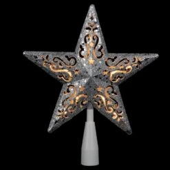 Northlight 8.5 In. Silver Glitter Star Cut-Out Design Christmas Tree Topper - Clear Lights -Northlight Shop northlight christmas tree toppers 32606355 44 1000